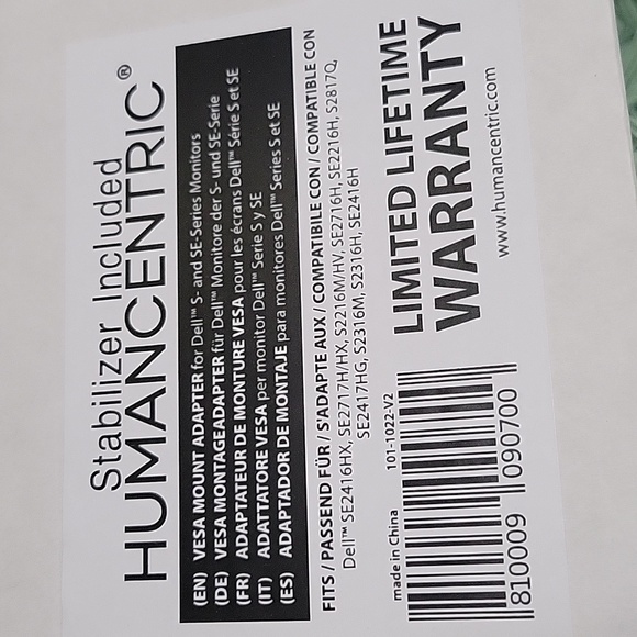 HUMANCENTRIC 101-1022-V2, VESA Mount Adapter for Dell S & SE Series Monitor NEW - Picture 3 of 4